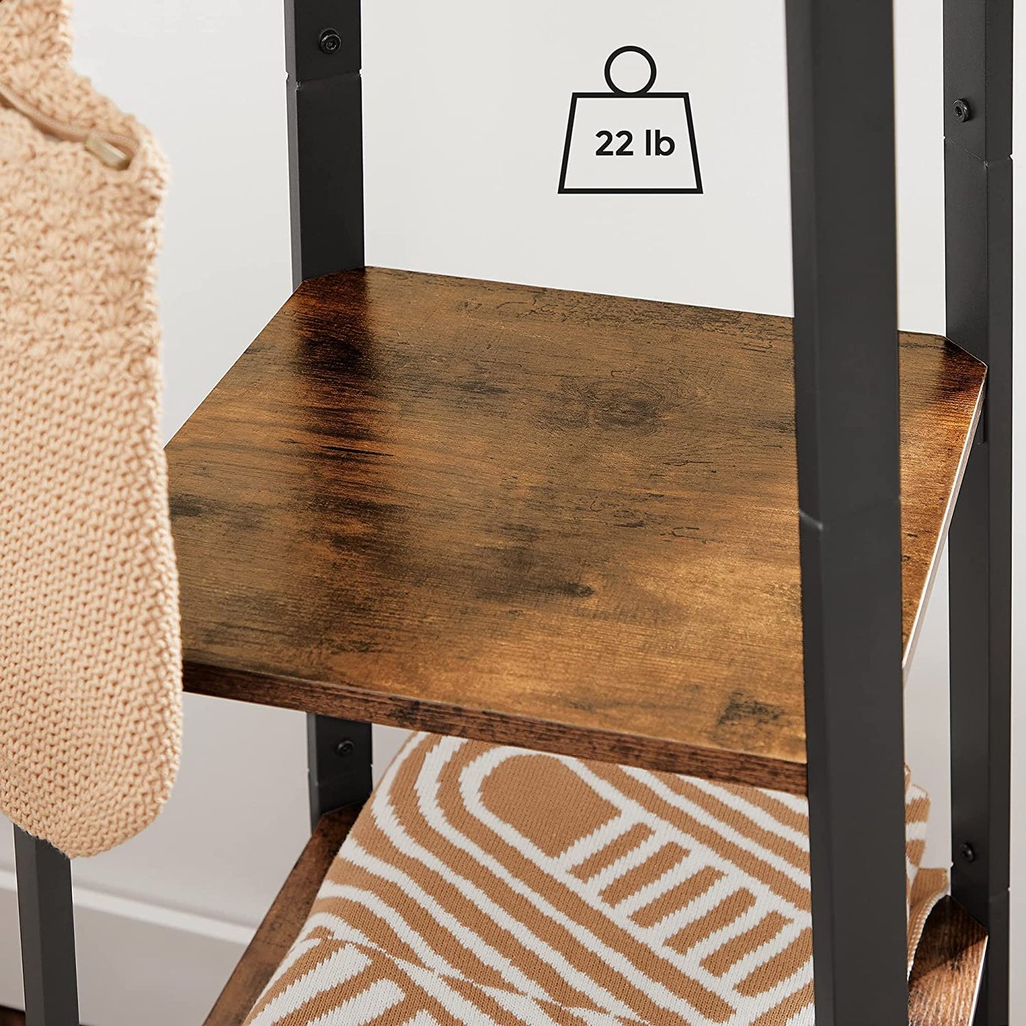 Coat Rack and Hall Tree with 3 Shelves and Hooks, Free Standing Steel Frame in Rustic Brown and Black, Industrial Style for Entryway and Living Room