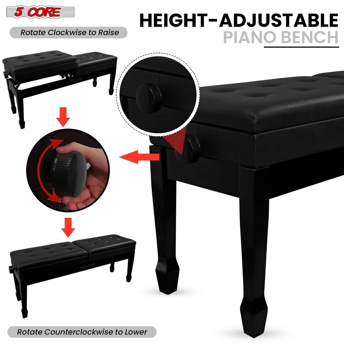 Transform Your Music Journey with the Luxurious 5CORE Duet Piano Bench - Ideal for Adults & Kids! 🎶✨
