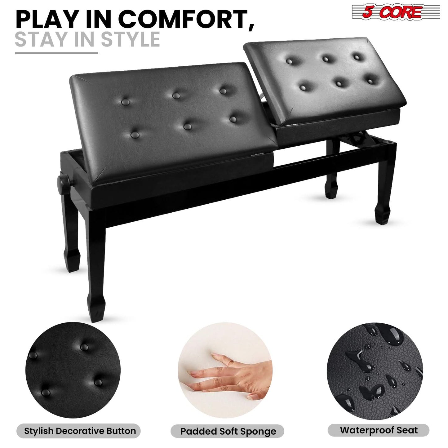 Transform Your Music Journey with the Luxurious 5CORE Duet Piano Bench - Ideal for Adults & Kids! 🎶✨