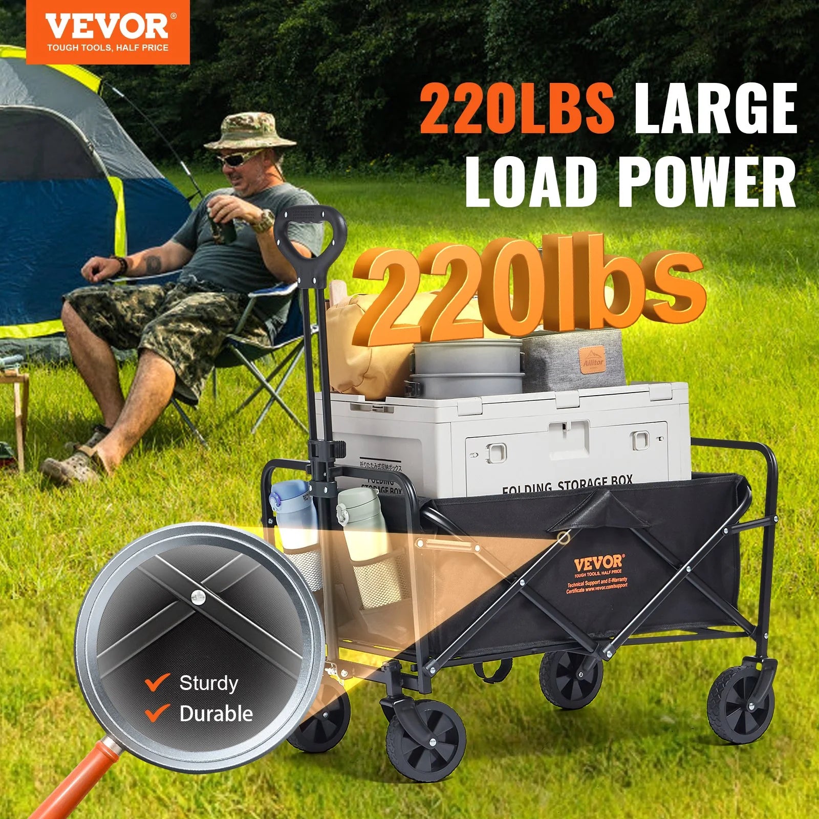 Unleash Your Adventure Spirit with the VEVOR Heavy-Duty Collapsible Folding Wagon - Perfect for Beach, Camping, and Shopping!