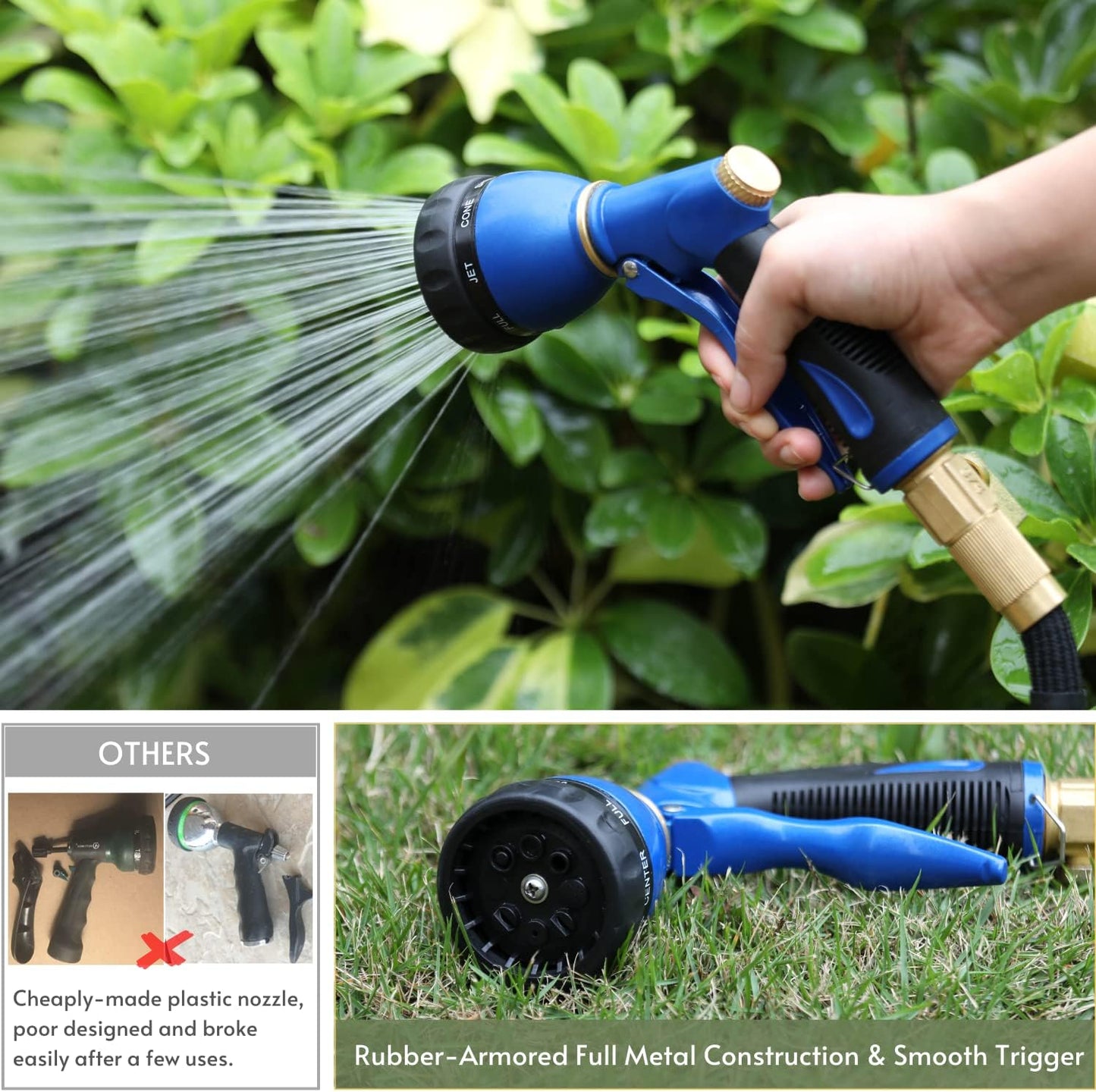 Ultimate Heavy Duty Garden Hose Sprayer Nozzle - 8 Versatile Spray Patterns for Efficient Watering, Washing, and More - Durable Metal Design in Vibrant Blue