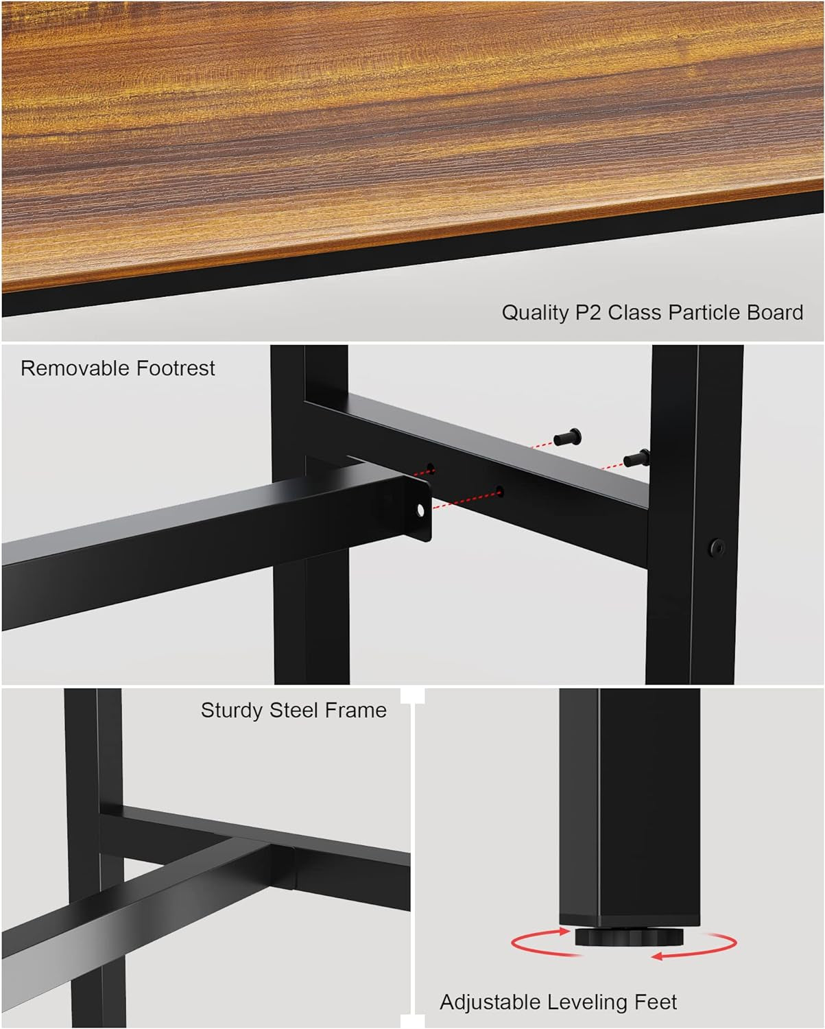 Stylish Rectangular Bar Table with Sturdy Metal Frame - Perfect for Dining, Socializing, and Home Decor (47.24", Teak)
