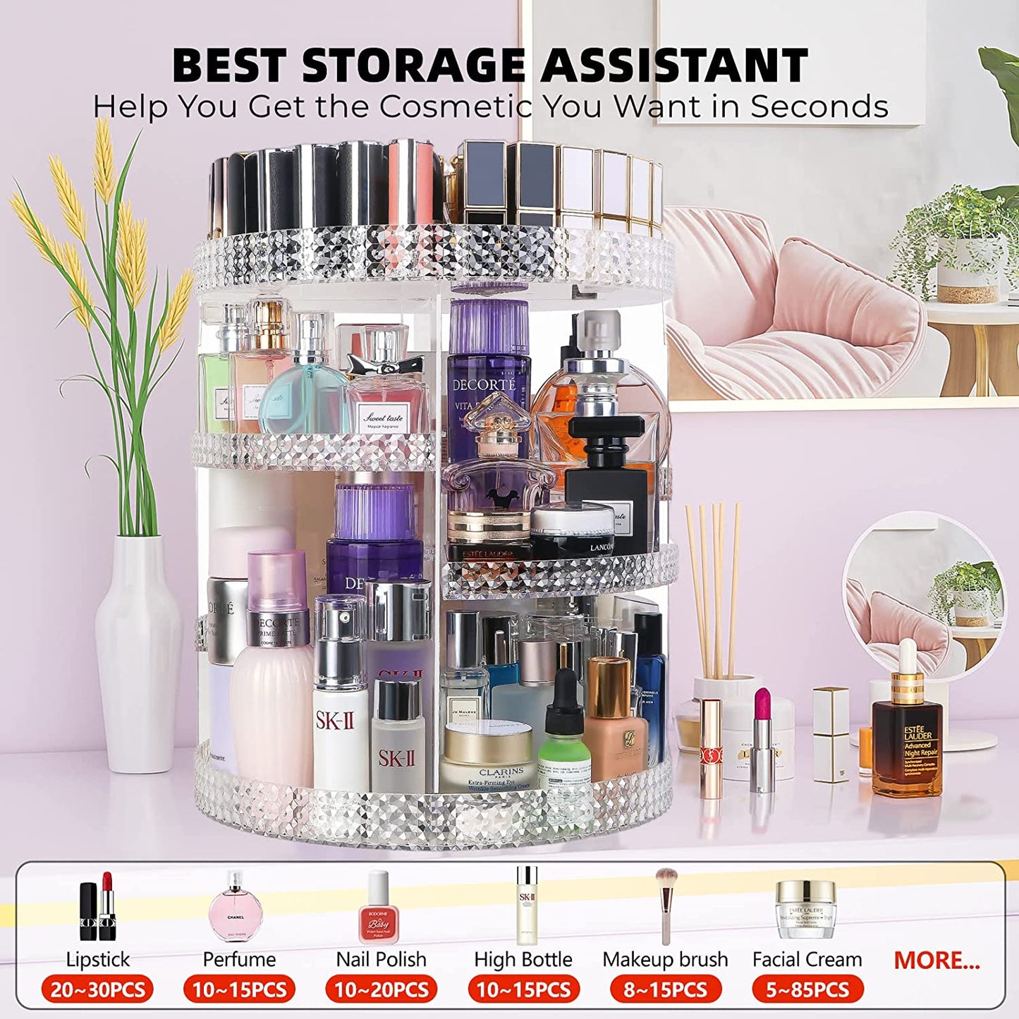 Revolutionize Your Beauty Routine with the 360° Rotating Extra Large Makeup Organizer - Perfect for Perfumes, Lipsticks, and More!