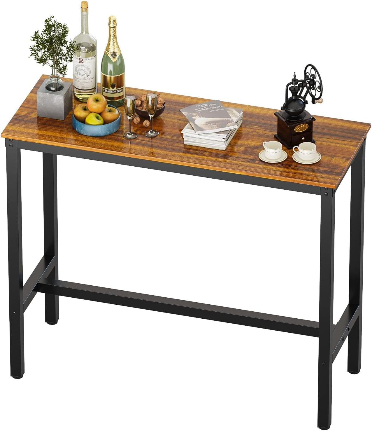 Stylish Rectangular Bar Table with Sturdy Metal Frame - Perfect for Dining, Socializing, and Home Decor (47.24", Teak)