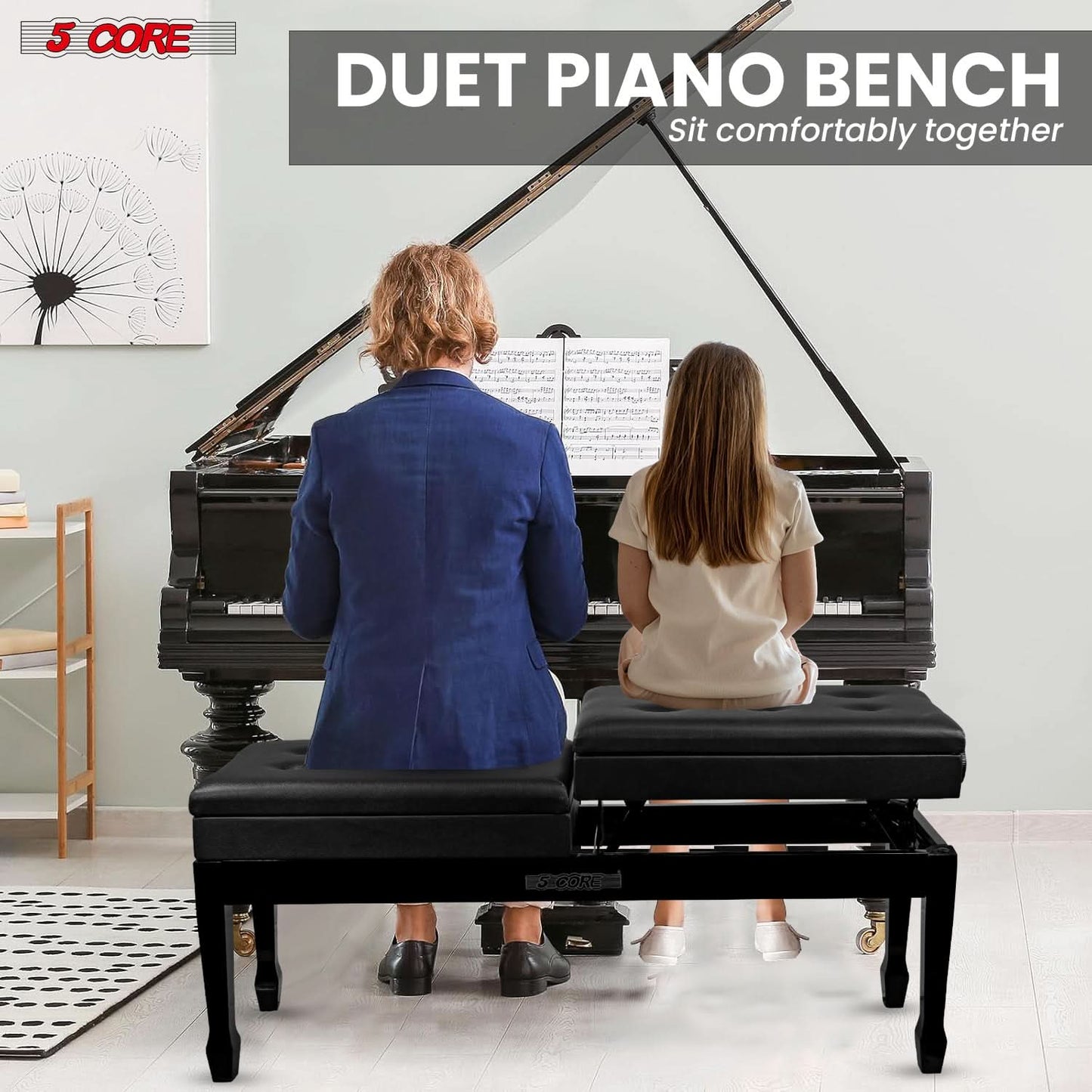 Transform Your Music Journey with the Luxurious 5CORE Duet Piano Bench - Ideal for Adults & Kids! 🎶✨