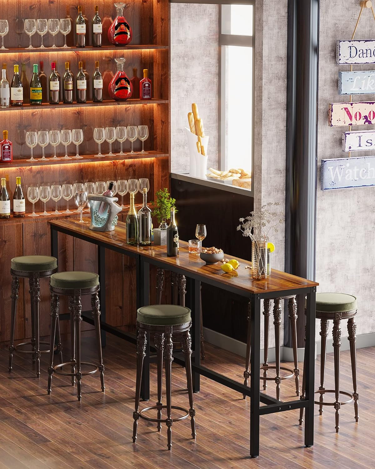 Stylish Rectangular Bar Table with Sturdy Metal Frame - Perfect for Dining, Socializing, and Home Decor (47.24", Teak)