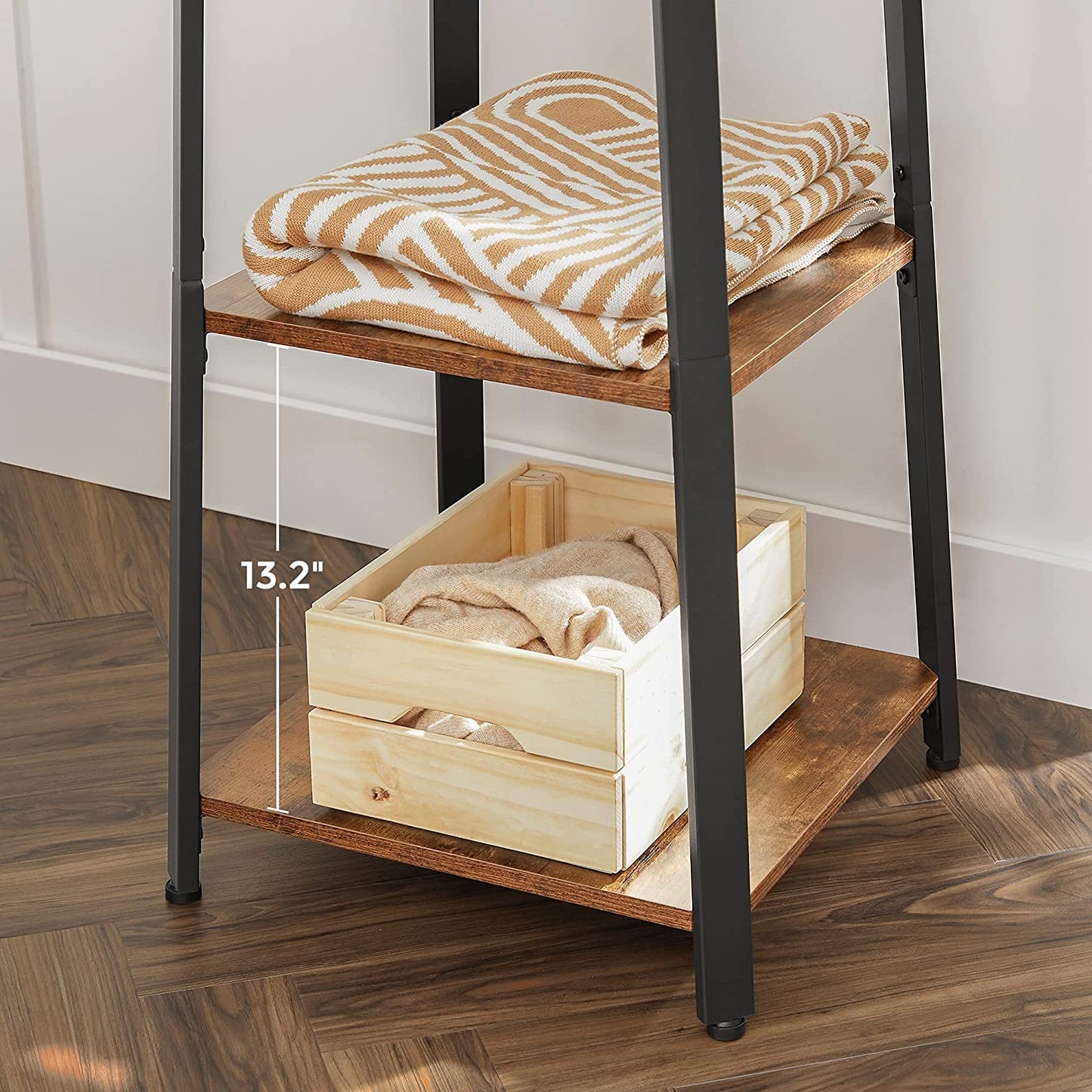 Coat Rack and Hall Tree with 3 Shelves and Hooks, Free Standing Steel Frame in Rustic Brown and Black, Industrial Style for Entryway and Living Room