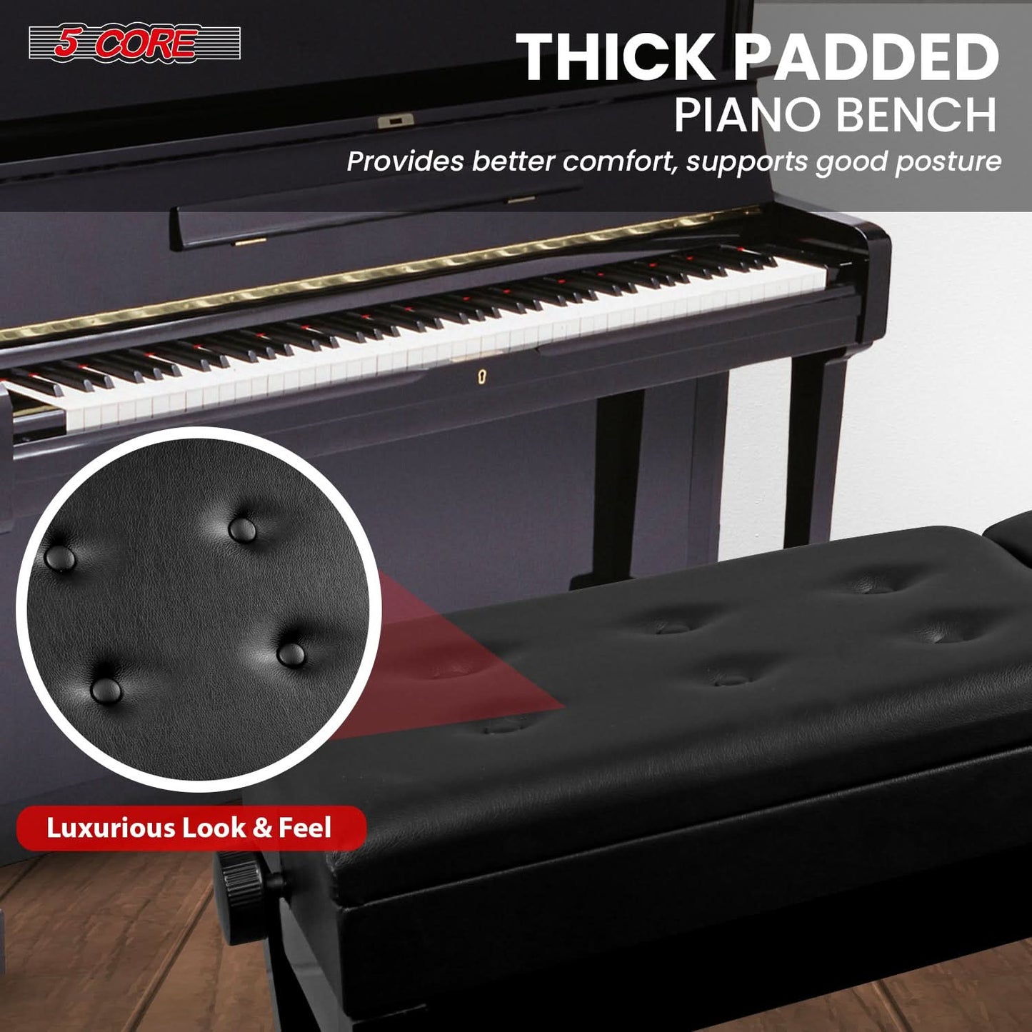 Transform Your Music Journey with the Luxurious 5CORE Duet Piano Bench - Ideal for Adults & Kids! 🎶✨