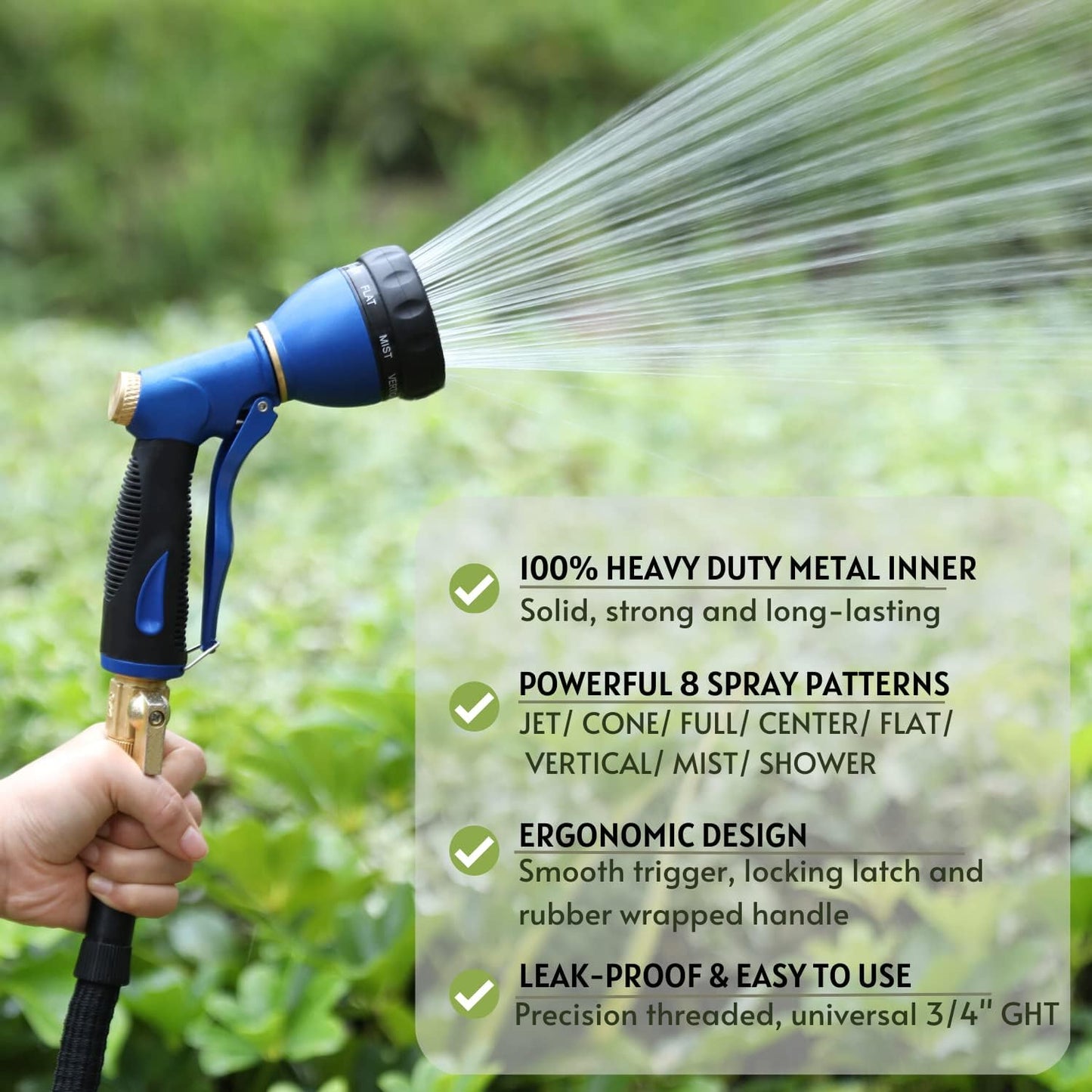 Ultimate Heavy Duty Garden Hose Sprayer Nozzle - 8 Versatile Spray Patterns for Efficient Watering, Washing, and More - Durable Metal Design in Vibrant Blue