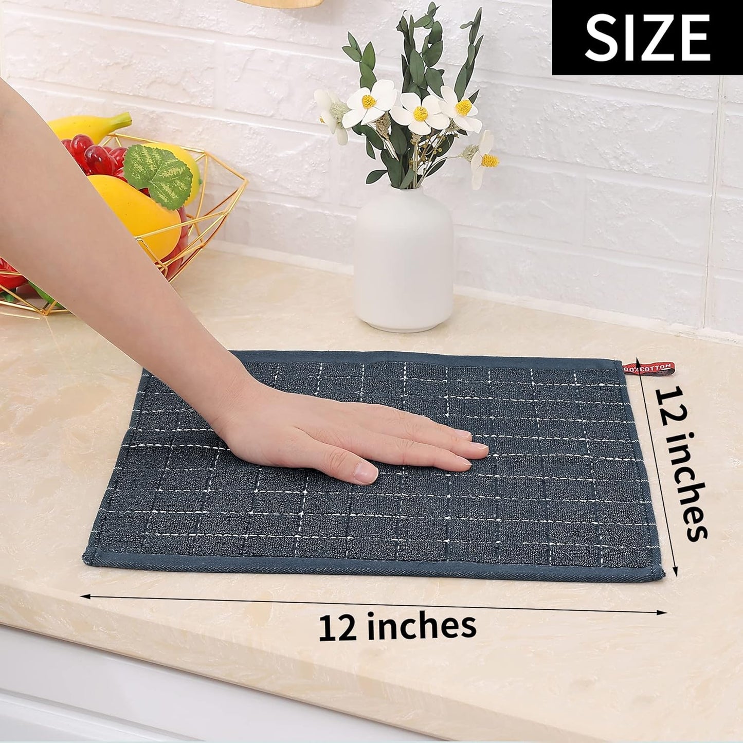 Ultra Soft 100% Cotton Terry Kitchen Dish Cloths - 6 Pack of Absorbent Dark Grey Towels, Perfect for Drying and Cleaning Dishes, 12 x 12 Inches