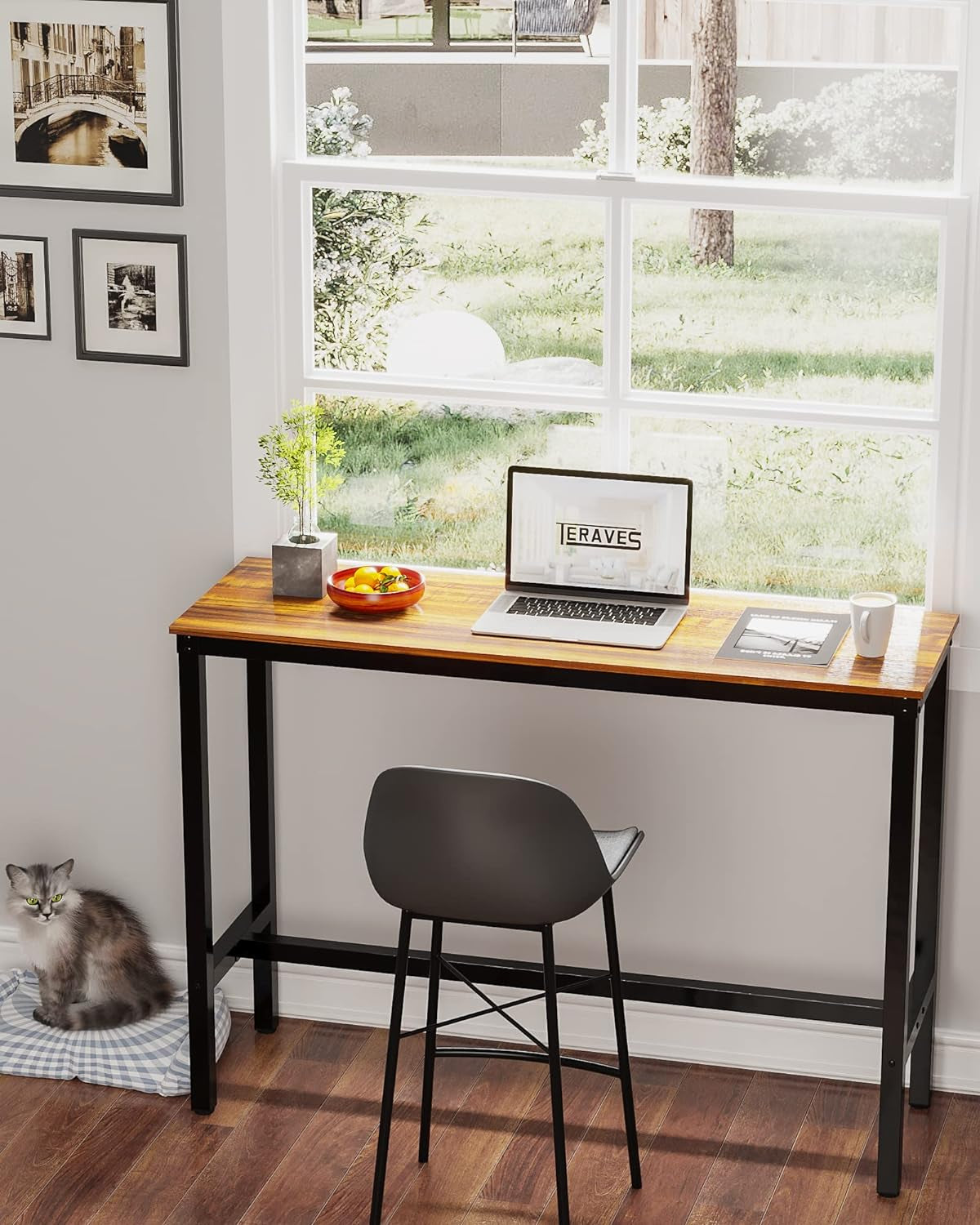 Stylish Rectangular Bar Table with Sturdy Metal Frame - Perfect for Dining, Socializing, and Home Decor (47.24", Teak)