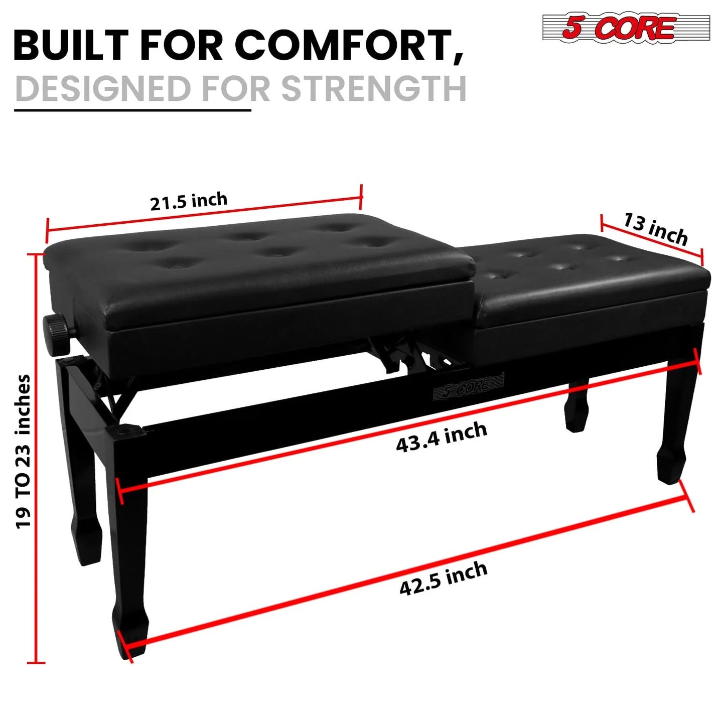 Transform Your Music Journey with the Luxurious 5CORE Duet Piano Bench - Ideal for Adults & Kids! 🎶✨