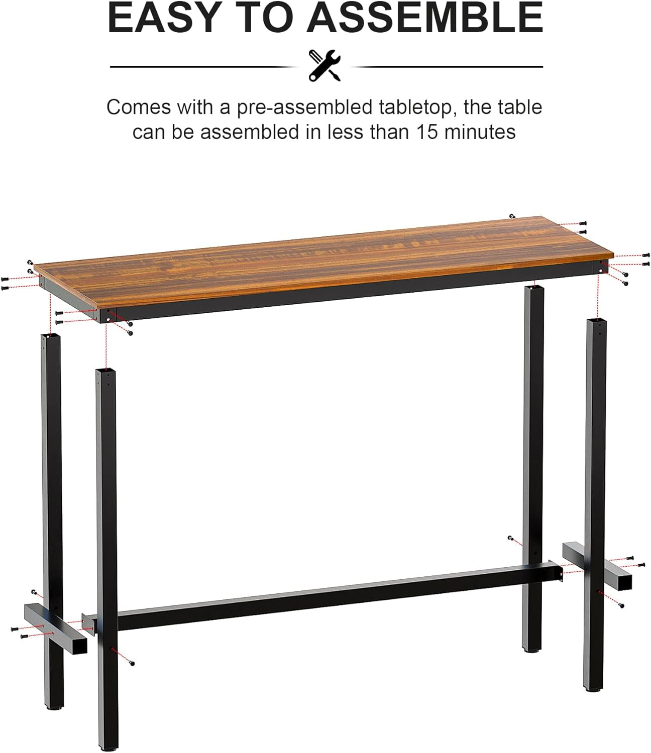 Stylish Rectangular Bar Table with Sturdy Metal Frame - Perfect for Dining, Socializing, and Home Decor (47.24", Teak)