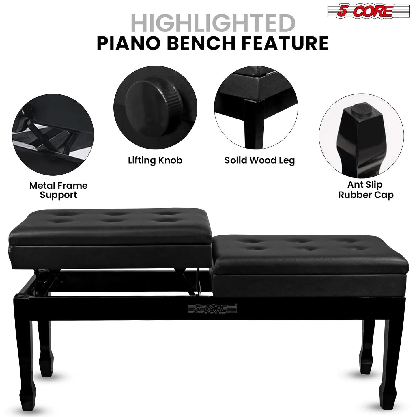 Transform Your Music Journey with the Luxurious 5CORE Duet Piano Bench - Ideal for Adults & Kids! 🎶✨