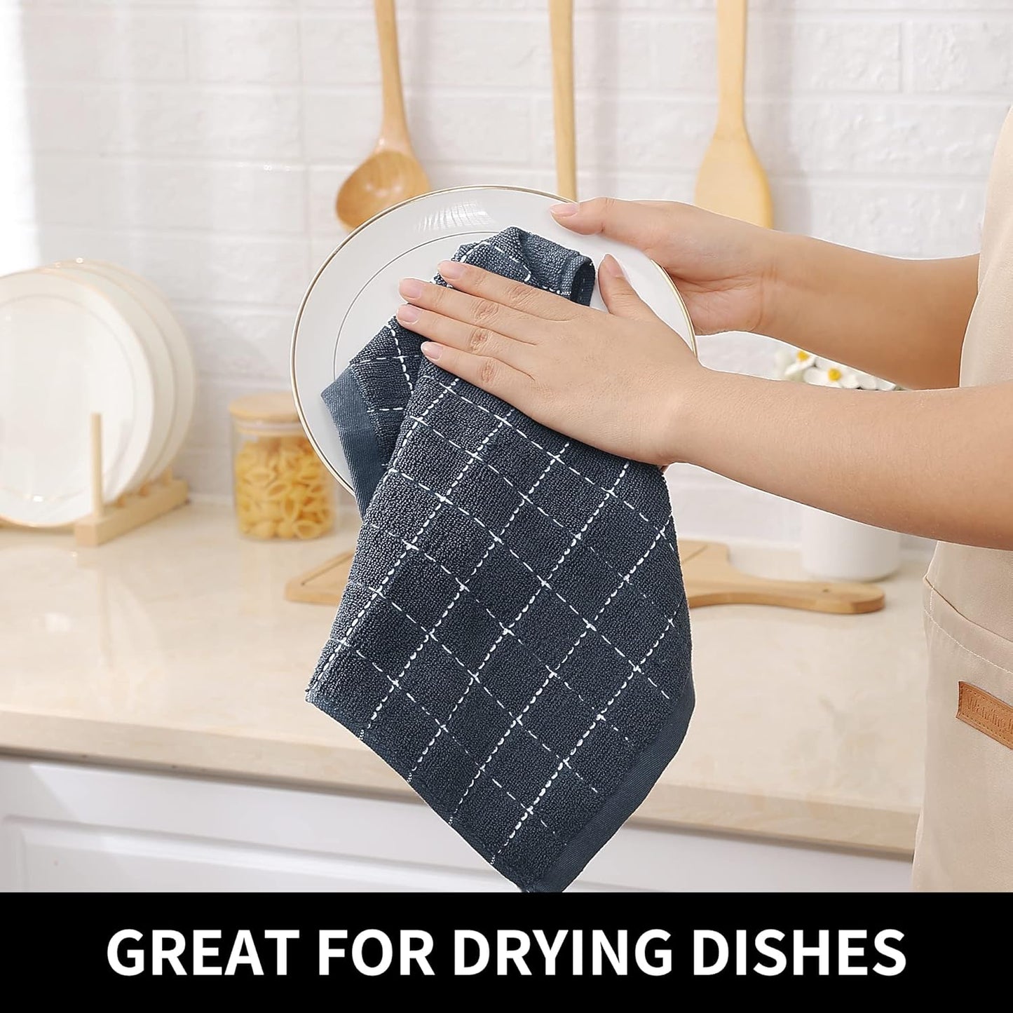 Ultra Soft 100% Cotton Terry Kitchen Dish Cloths - 6 Pack of Absorbent Dark Grey Towels, Perfect for Drying and Cleaning Dishes, 12 x 12 Inches