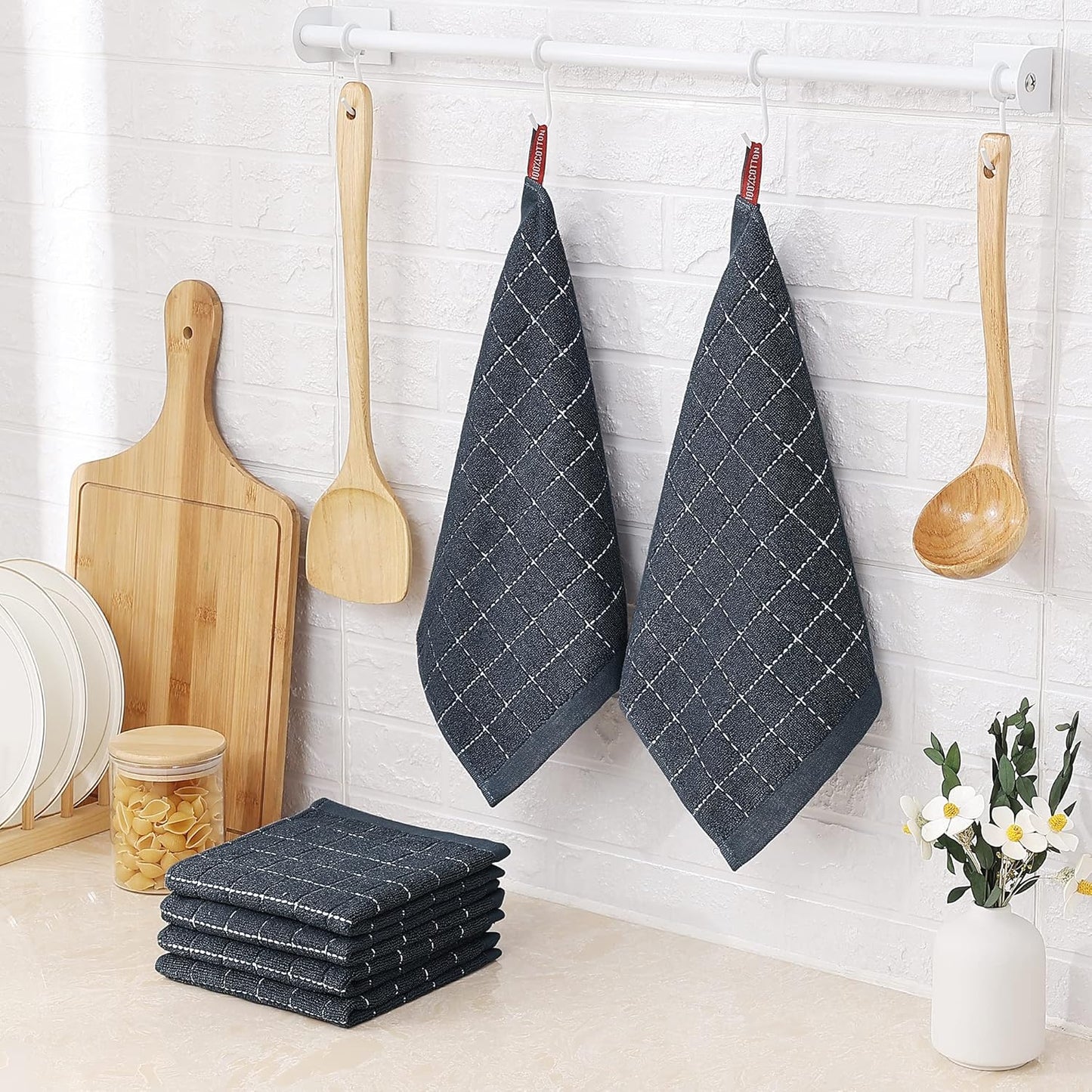 Ultra Soft 100% Cotton Terry Kitchen Dish Cloths - 6 Pack of Absorbent Dark Grey Towels, Perfect for Drying and Cleaning Dishes, 12 x 12 Inches