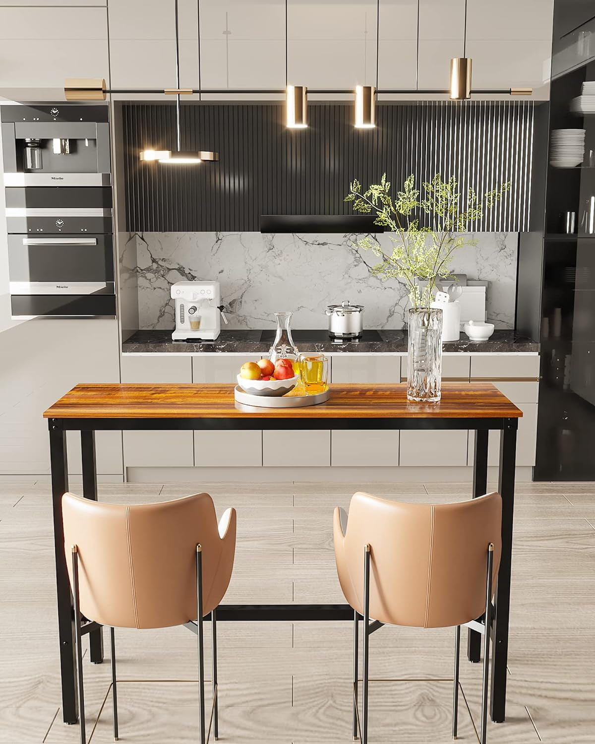 Stylish Rectangular Bar Table with Sturdy Metal Frame - Perfect for Dining, Socializing, and Home Decor (47.24", Teak)