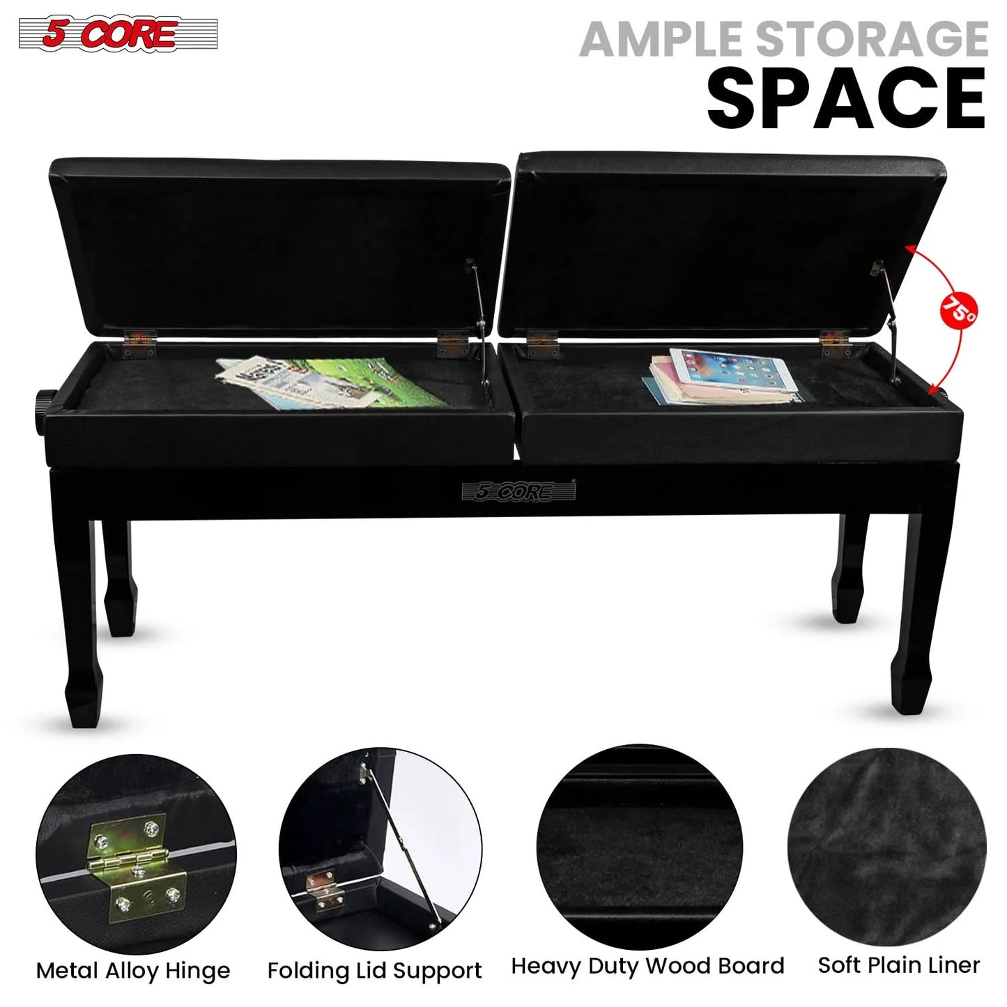 Transform Your Music Journey with the Luxurious 5CORE Duet Piano Bench - Ideal for Adults & Kids! 🎶✨