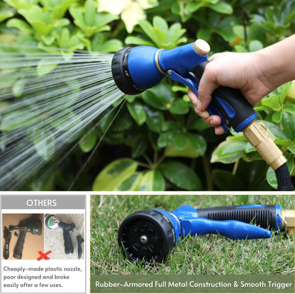 Ultimate Heavy Duty Garden Hose Sprayer Nozzle - 8 Versatile Spray Patterns for Efficient Watering, Washing, and More - Durable Metal Design in Vibrant Blue