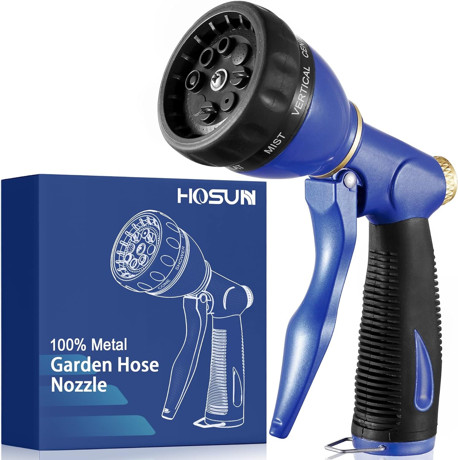 Ultimate Heavy Duty Garden Hose Sprayer Nozzle - 8 Versatile Spray Patterns for Efficient Watering, Washing, and More - Durable Metal Design in Vibrant Blue