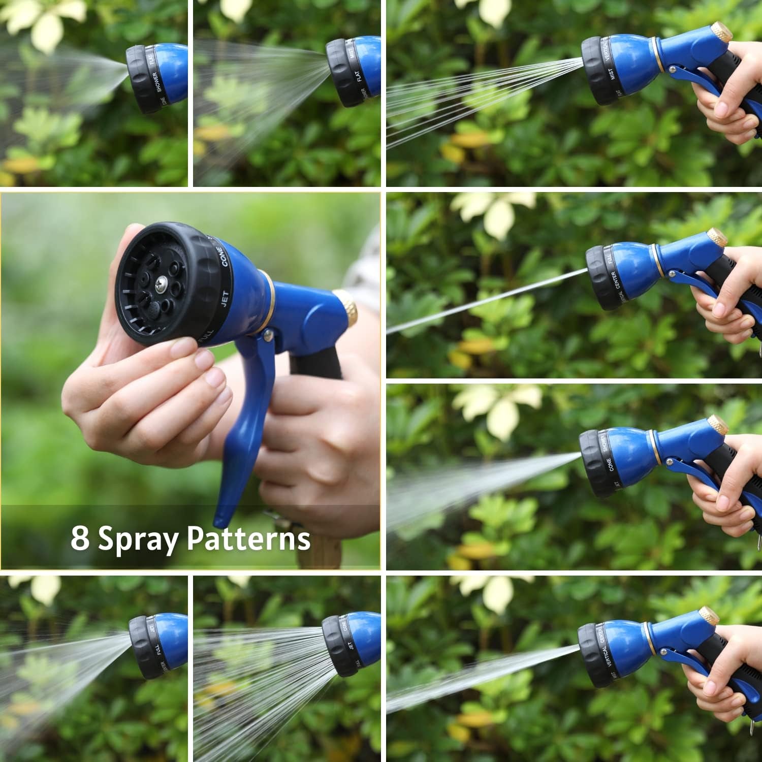 Ultimate Heavy Duty Garden Hose Sprayer Nozzle - 8 Versatile Spray Patterns for Efficient Watering, Washing, and More - Durable Metal Design in Vibrant Blue